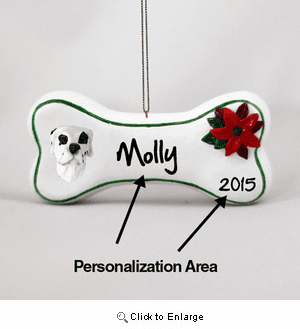 Great Dane Personalized Dog Bone Christmas Ornament Harlequin Uncropped