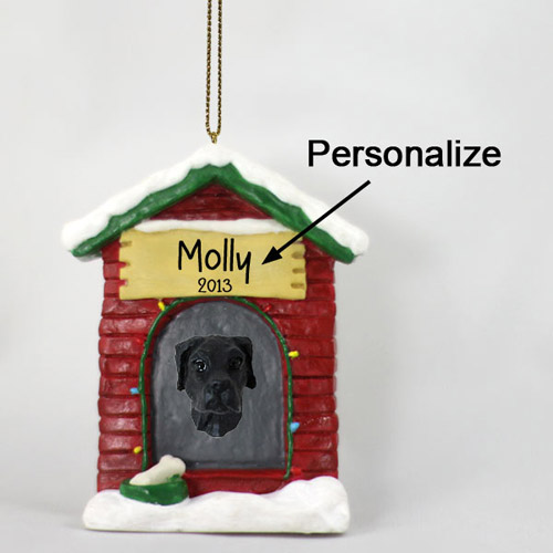 Great Dane Personalized Dog House Christmas Ornament Black Uncropped
