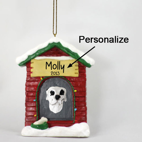 Great Dane Personalized Dog House Christmas Ornament Harlequin Uncropped