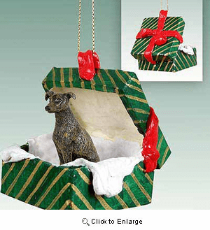 Greyhound Gift Box Christmas Ornament Brindle