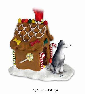 Greyhound Gingerbread House Christmas Ornament Blue
