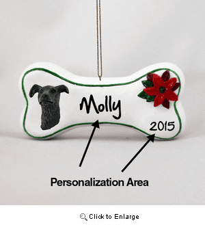 Greyhound Personalized Dog Bone Christmas Ornament Brindle