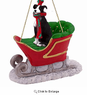 Greyhound Sleigh Ride Christmas Ornament Black-White