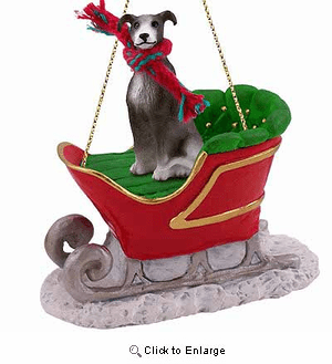 Greyhound Sleigh Ride Christmas Ornament Blue