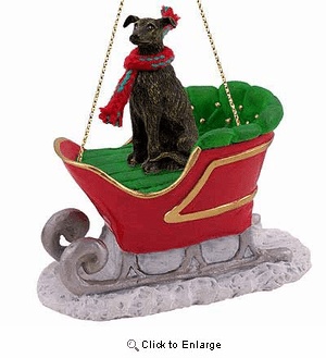 Greyhound Sleigh Ride Christmas Ornament Brindle