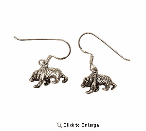 Grizzly Bear Earrings Sterling Silver