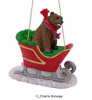 Grizzly Bear Sleigh Ride Christmas Ornament