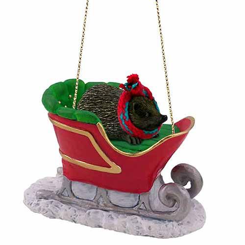 Hedgehog Sleigh Ride Christmas Ornament