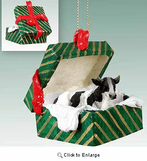Holstein Bull Gift Box Christmas Ornament