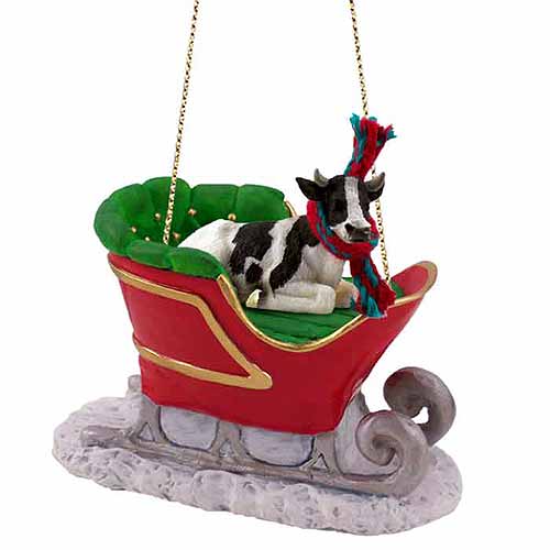 Holstein Bull Sleigh Ride Christmas Ornament