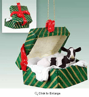 Holstein Cow Gift Box Christmas Ornament