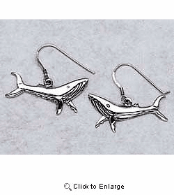 Humpback Whale Earrings Sterling Silver