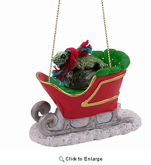 Iguana Sleigh Ride Christmas Ornament