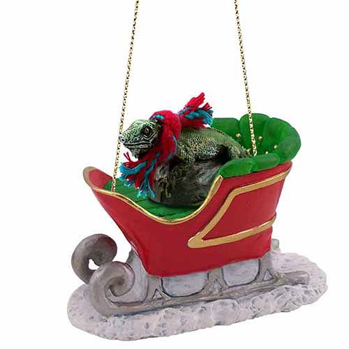 Iguana Sleigh Ride Christmas Ornament