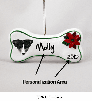 Jack Russell Terrier Personalized Dog Bone Christmas Ornament Black-White