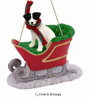 Jack Russell Terrier Sleigh Ride Christmas Ornament Black-White