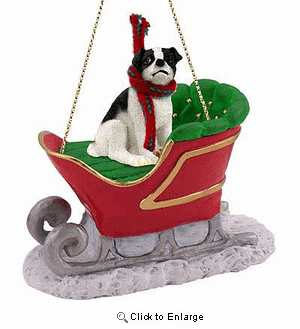 Jack Russell Terrier Sleigh Ride Christmas Ornament Black-White Smooth Coat