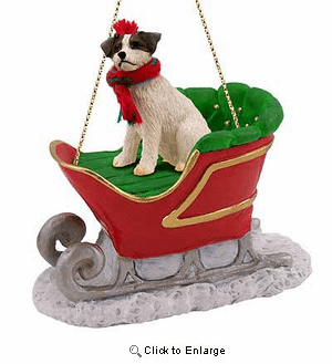 Jack Russell Terrier Sleigh Ride Christmas Ornament Brown-White