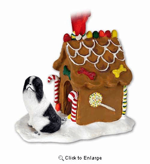 Japanese Chin Gingerbread House Christmas Ornament Black-White