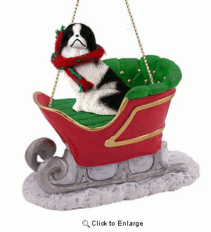 Japanese Chin Sleigh Ride Christmas Ornament Black-White
