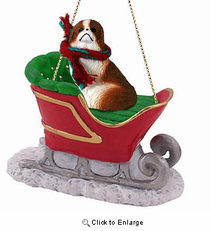 Japanese Chin Sleigh Ride Christmas Ornament Red-White