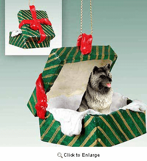 Keeshond Gift Box Christmas Ornament