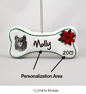 Keeshond Personalized Dog Bone Christmas Ornament