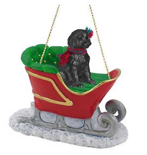 Labradoodle Sleigh Ride Christmas Ornament Black