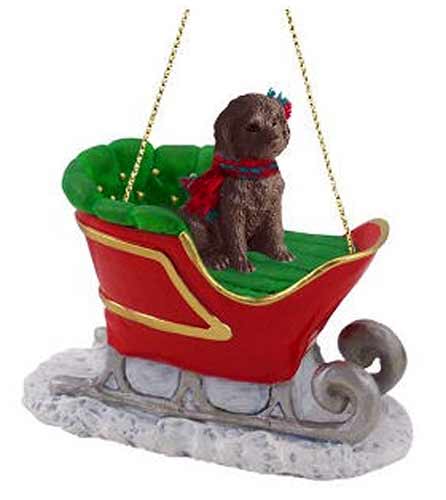 Labradoodle Sleigh Ride Christmas Ornament Chocolate