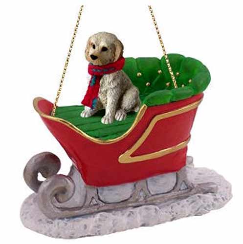 Labradoodle Sleigh Ride Christmas Ornament Cream-Blonde