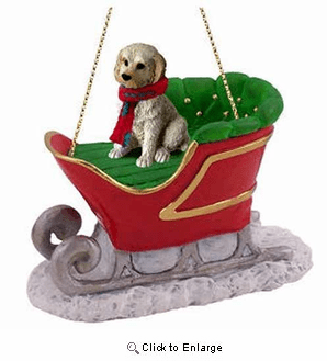Labradoodle Sleigh Ride Christmas Ornament Cream-Blonde