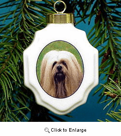 Lhasa Apso Christmas Ornament Porcelain