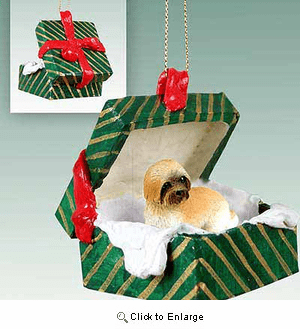 Lhasa Apso Gift Box Christmas Ornament Brown Sport Cut