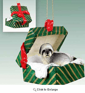 Lhasa Apso Gift Box Christmas Ornament Gray Sport Cut