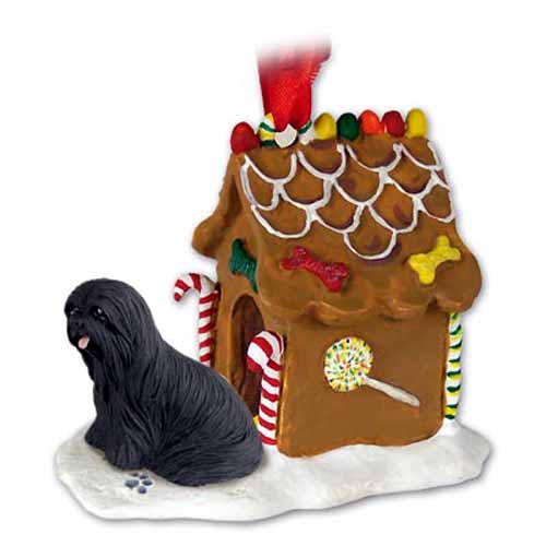 Lhasa Apso Gingerbread House Christmas Ornament Black