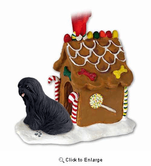 Lhasa Apso Gingerbread House Christmas Ornament Black