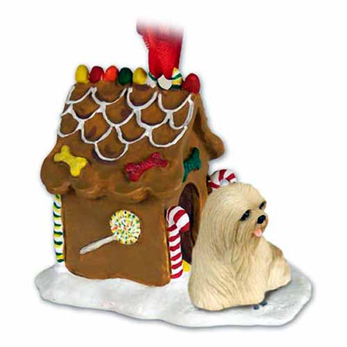 Lhasa Apso Gingerbread House Christmas Ornament Blonde