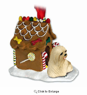 Lhasa Apso Gingerbread House Christmas Ornament Blonde