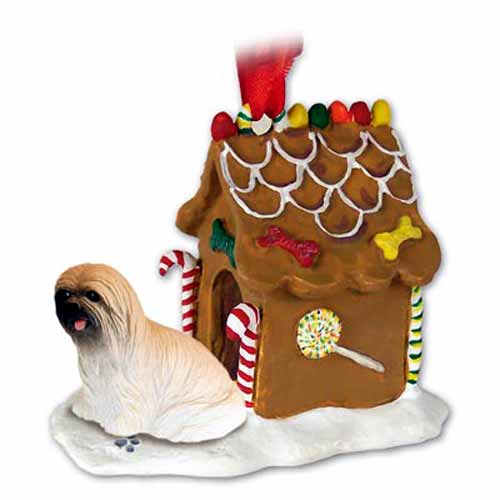 Lhasa Apso Gingerbread House Christmas Ornament Brown