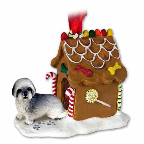 Lhasa Apso Gingerbread House Christmas Ornament Gray Sport Cut