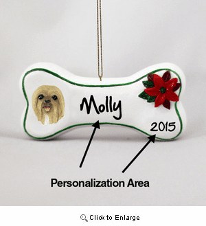 Lhasa Apso Personalized Dog Bone Christmas Ornament
