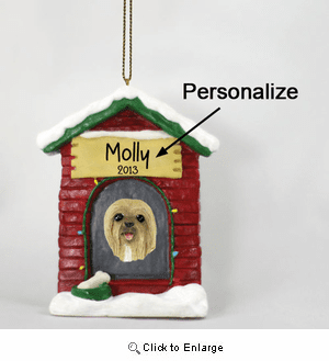 Lhasa Apso Personalized Dog House Christmas Ornament