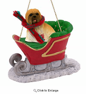 Lhasa Apso Sleigh Ride Christmas Ornament Brown