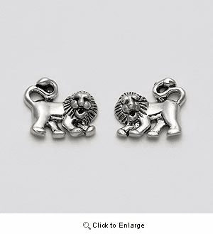 Lion Earrings Sterling Silver Stud