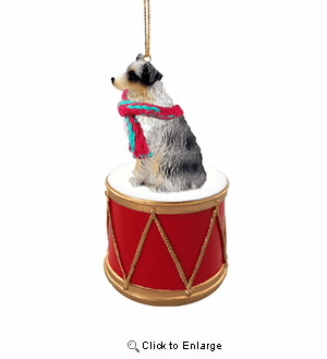 Little Drummer Australian Shepherd Christmas Ornament