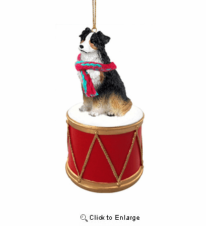 Little Drummer Australian Shepherd Tricolor Christmas Ornament