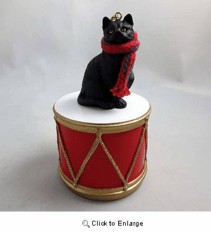 Little Drummer Black Cat Christmas Ornament