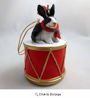 Little Drummer Black & White Rabbit Christmas Ornament