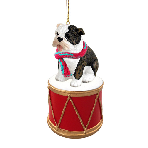 Little Drummer Brindle Bulldog Christmas Ornament