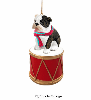 Little Drummer Brindle Bulldog Christmas Ornament